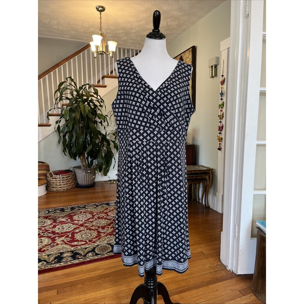 Lands' End Faux Wrap Tank Dress 2X 20W -22W Plus Midi Knit Pima Cotton Boho